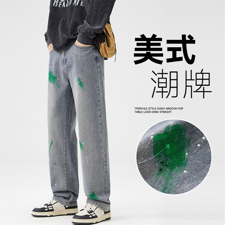 A178秋季新款复古阔腿牛仔裤男宽松显瘦直筒长裤6005 P55限价119图片