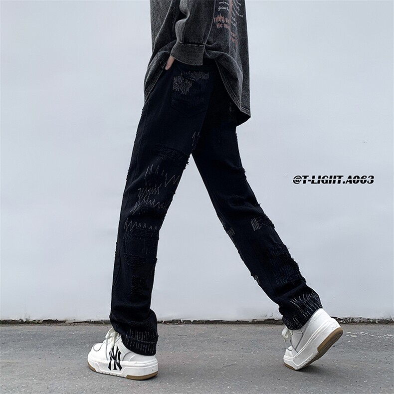 2023早春美式高街玩针刺绣毛须修身牛仔裤货号K697P60控价88,男装牛仔裤,电商A063