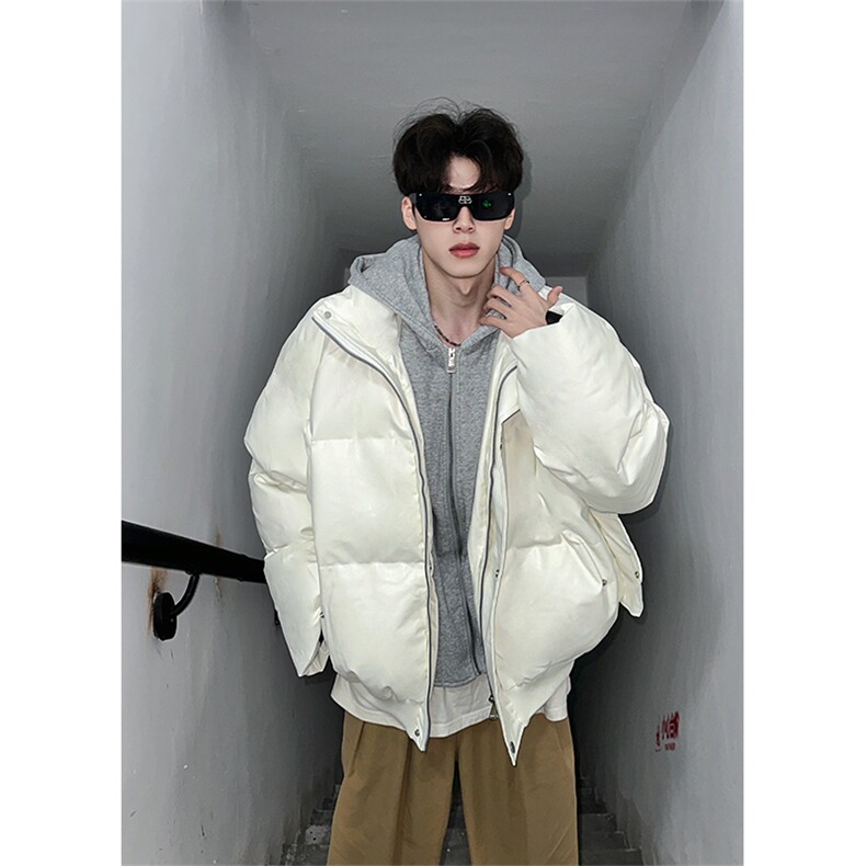 405A美式高街个性连帽设计假两件pu皮棉服MY24920-P158控188,男装棉衣,星座405A