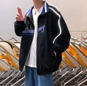 男装新款刺绣百搭时尚z主推宽松反光夹克G115,文艺范格子半袖搭配什么裤子图片