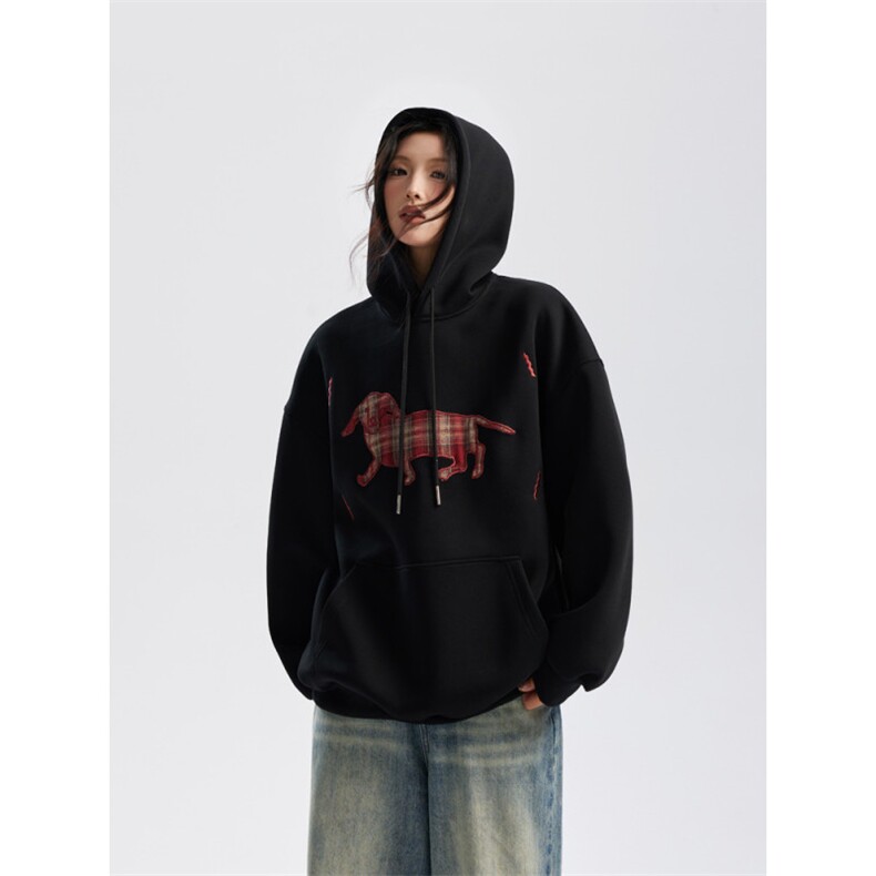 重磅400克小狗贴布刺绣连帽卫衣男秋冬季宽松上衣P63X119，男装卫衣，星座803