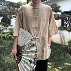 现货新中式亚麻短袖风棉麻中华立领盘扣衬衣MT8515-P38控58，男装T恤，星座205-5