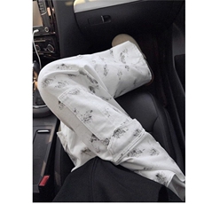 美式扎染印花牛仔裤男款cleanfit高街工装裤子修身显瘦直筒休闲裤，男装休闲裤，星座506A