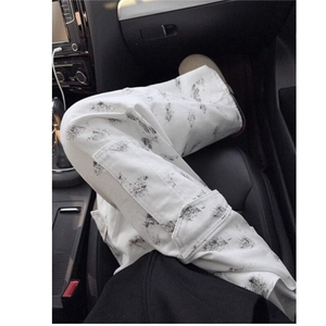 美式扎染印花牛仔裤男款cleanfit高街工装裤子修身显瘦直筒休闲裤图片