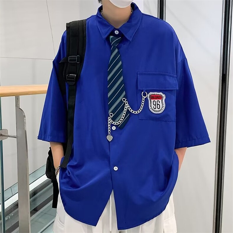 春季新款衬衫配领带日系潮流青春原宿ins七分袖衬衣男W7271-P36,男装衬衫,星座512-2