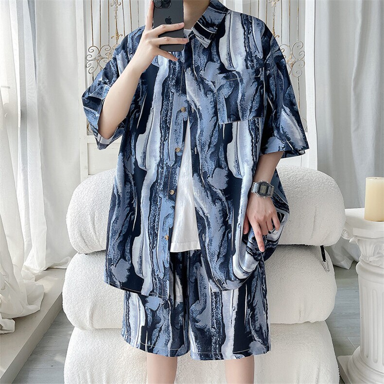 沙滩短袖花衬衫套装DC2232上衣特P24控48/DK8611裤子特P20控39，男装衬衫，电商A007