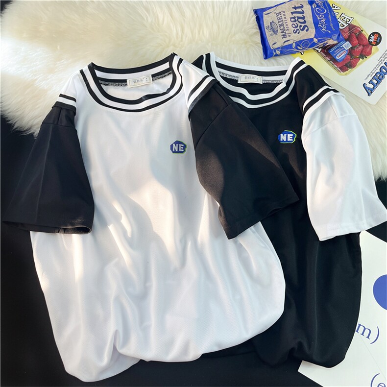 假两件篮球服撞色上衣2022夏季新款韩版百搭T恤衫宽松 T1121-P18图片