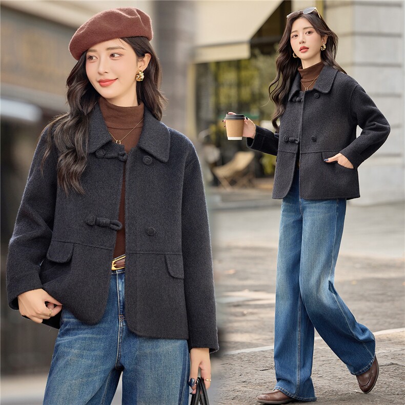 2025年冬季新款时尚双面绵羊毛毛呢短款外套女，女装双面呢大衣，美沁