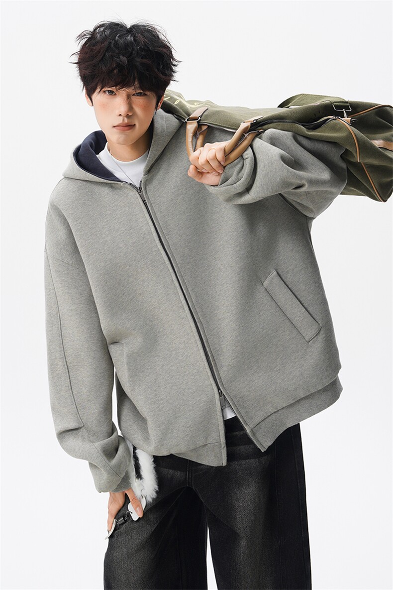 8XL-M500克潮牌百搭卫衣男美式情侣连帽撞色休闲廓形外套WY33P68,女装短外套,电商D206-1