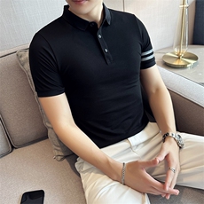 主推款高级感2026夏季条纹织带设计短袖翻领Polo衫轻奢T0251-P48，男装T恤，电商D342