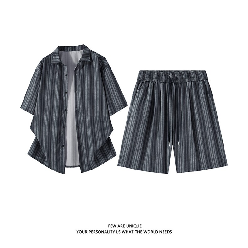 抖音品质休闲条纹套装男夏季日系宽松百搭一整套-A2130TP55控78,男装休闲套装,电商B241
