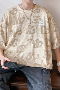 2024夏新款 满版字母印花宽松圆领短袖T恤 T2319-P35图片