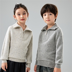 优质精选半拉链儿童100%羊毛针织衫男女童套头纯色羊绒翻领毛衣，童装儿童羊毛衫，初丹羊绒童装