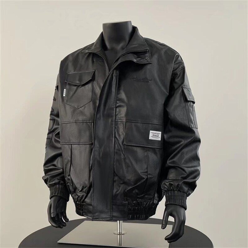 潮机能多口袋工装皮衣外套男士痞帅立领皮夹克字母机车服PY1017,男装夹克,星座1116A-1（原606A）