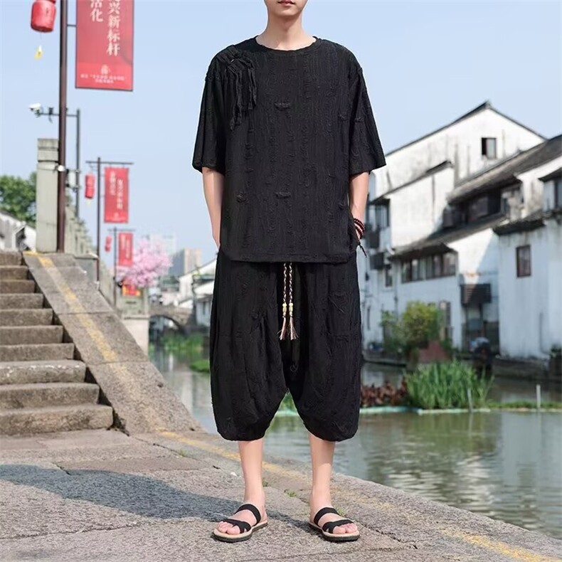 主推款风套装夏季薄款潮流设计感大码宽松休闲短袖长裤两件套男,男装休闲套装,星座218-1（原230）