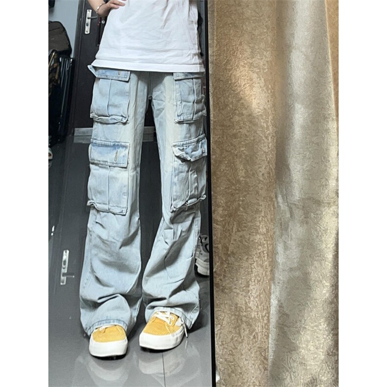 【有货】浅蓝色多口袋工装牛仔裤男款宽松美式裤子K8034LL-特P56,男装牛仔裤,星座1007（原301D）