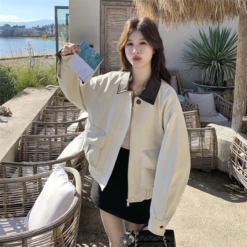新款有货牛皮绒夹翻领夹克外套5507P155K248,女装短外套,2C176