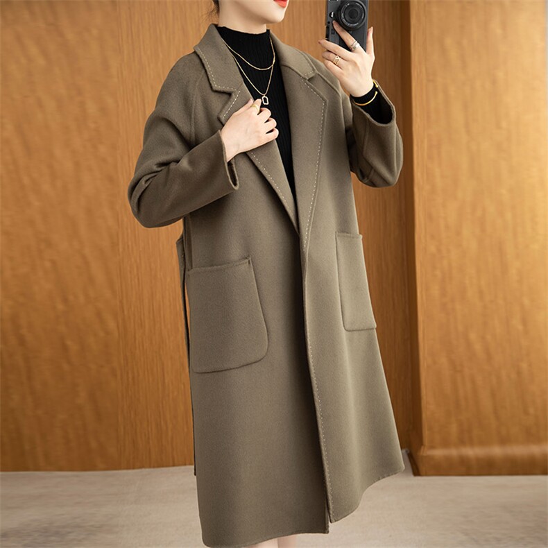 羊毛大衣女新款冬季韩版时尚流行羊毛呢子外套，女装双面呢大衣，召鑫羊绒双面呢
