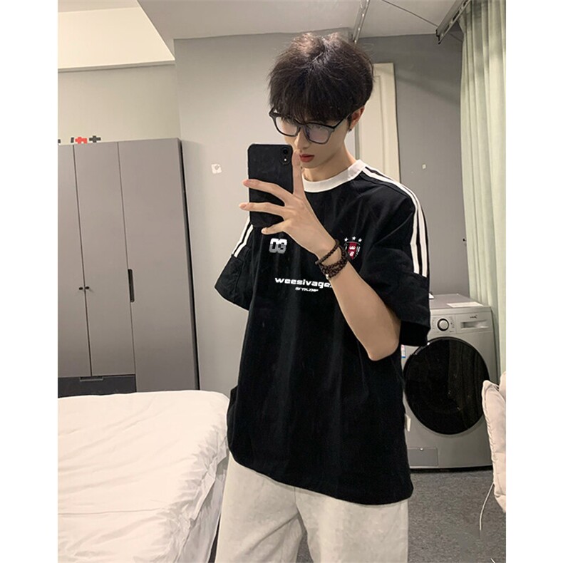 夏季美式高街重磅纯棉三条杠织带撞色男女短袖T恤ZD648-特P30,男装T恤,电商A486-1