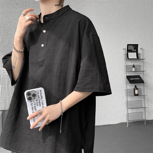 8XL-M中式立领棉麻T恤特大码亨利领亚麻短袖polo衫半袖DX1210/P45图片