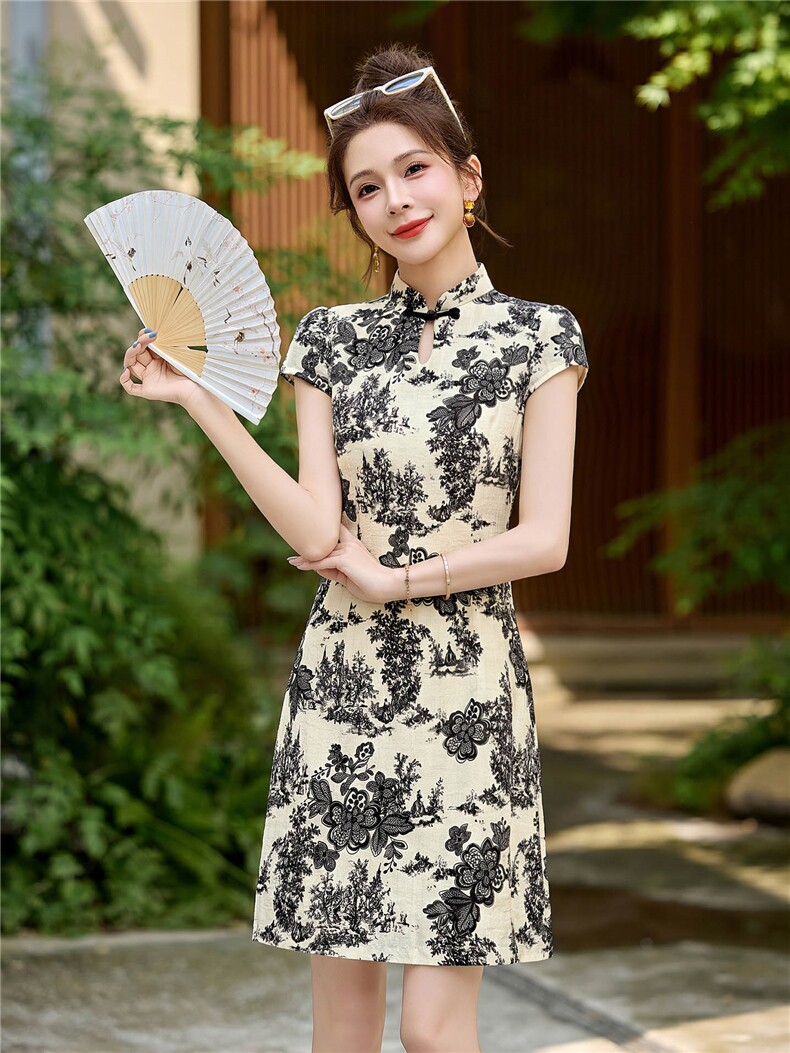 新中式风改良旗袍连衣裙女装2026新款夏季高级感小个子水墨裙子,女装连衣裙,丽影随形