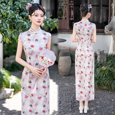 新中式弹力提花洒金立领盘扣旗袍（有弹力）2501P130，女装汉服/婚纱/旗袍/礼服，乐衣轩