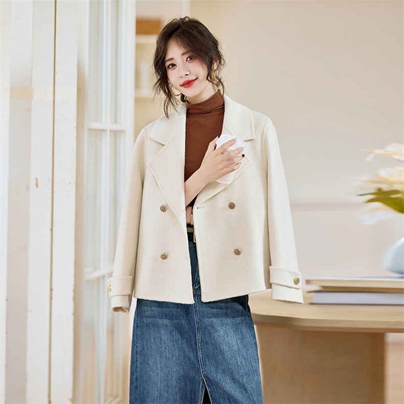 气质双面呢羊毛外套女2025年冬季新款时尚百搭毛呢上衣潮,女装双面呢大衣,丝露依尚（原SL）