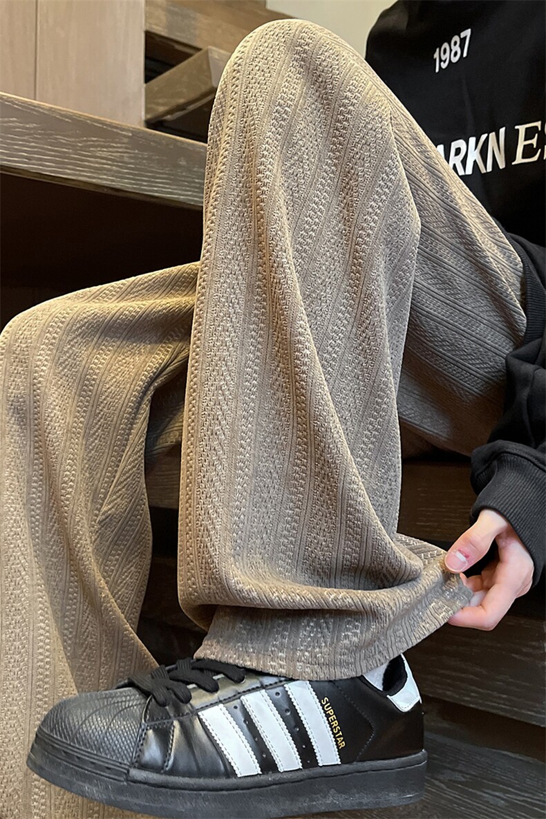 8XL-M麦穗纹雪尼尔阔腿裤男垂感休闲直通裤特大码卫裤K992P50控68,男装休闲裤,电商D206-1