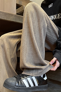 8XL-M麦穗纹雪尼尔阔腿裤男垂感休闲直通裤特大码卫裤K992P50控68图片