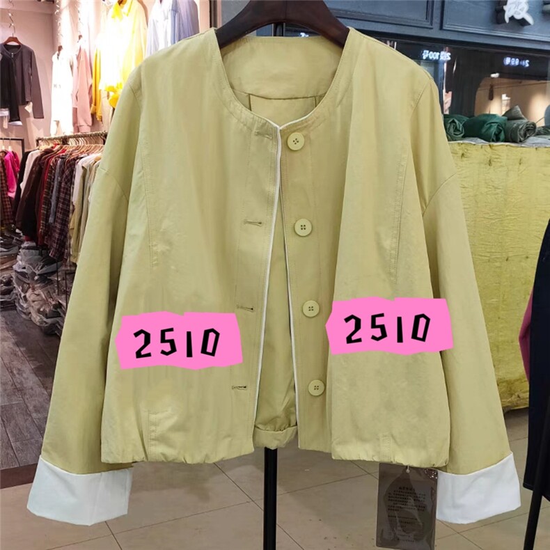 2025简约百搭韩系外贸原单撞色休闲夹克服,女装短外套,雪兔电商全品类