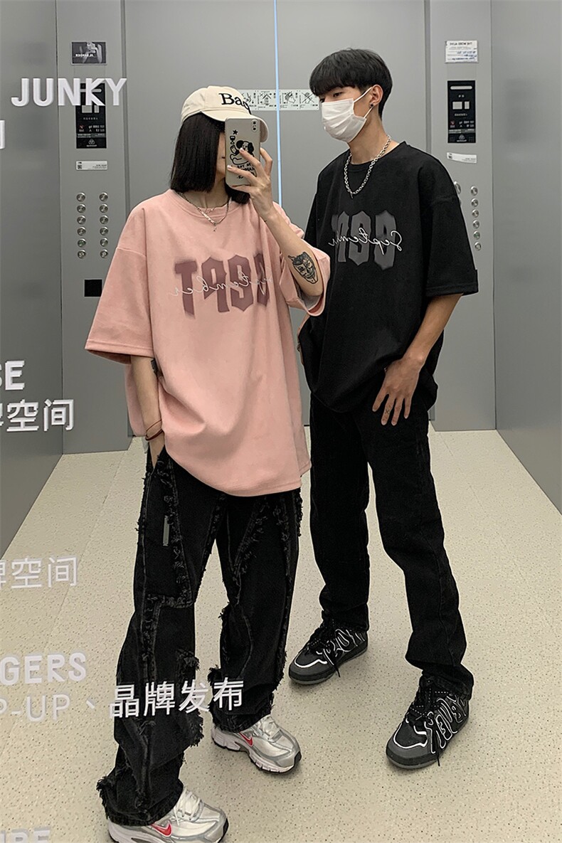 情侣装2026夏装麂皮绒短袖T恤宽松青少年男女装夏季半袖S192-P28,男装T恤,电商A233-1