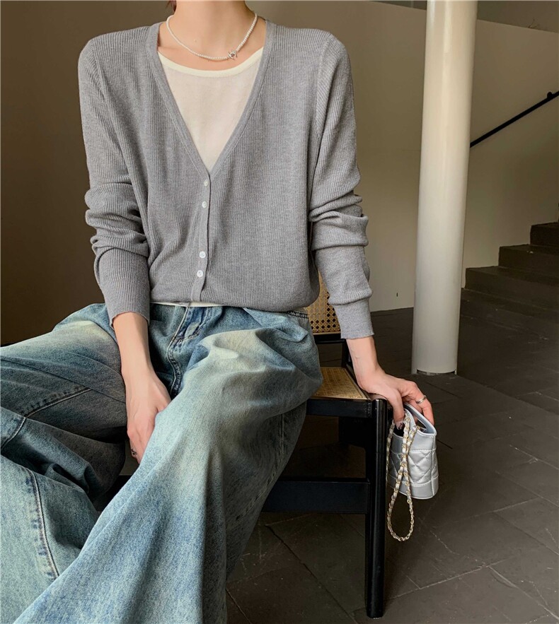 新款简约百搭长袖针织开衫女宽松休闲外套,针织衫/毛衣,伟祺羊绒