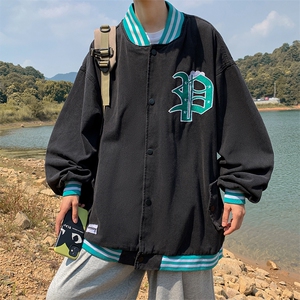 棒球服牛仔外套男韩版潮流拼色2023秋冬新款ins宽松夹克W4008-P58图片
