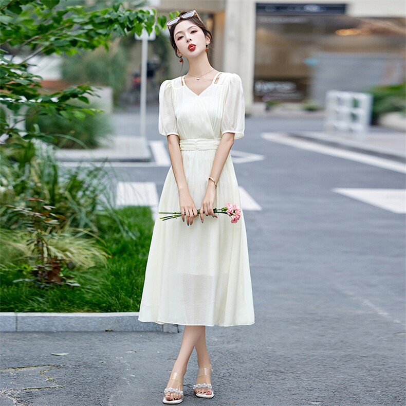 超仙甜气减龄连衣裙女2024夏季新款收腰修身显瘦气质初恋长裙,女装连衣裙,涵亦佰惠
