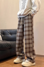 8XL-M特大码加厚毛呢料格子休闲裤宽松直筒长裤子男裤毛呢裤K946，男装休闲裤，电商D206-1