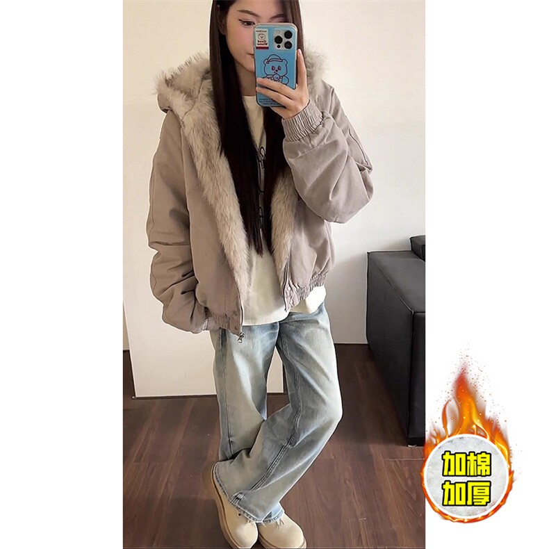 现货高品质美式高街冬季重磅硬挺短款座山雕毛领棉衣男女加厚外套,男装棉衣,电商A486-1