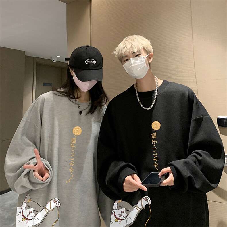 华夫格卫衣圆领卫衣男大码长袖t恤男外套HW76013-P30加绒款-P40,男装卫衣,电商A040