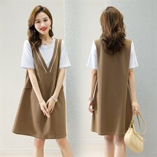 2022夏季新款简约气质连衣裙显瘦百搭V领无袖背心裙，女装连衣裙，深水步