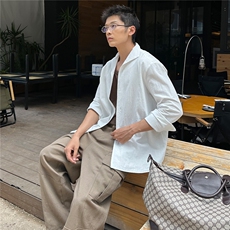高品质白色V领设计感衬衫男长袖春秋衬衣男士A236-C601-P70，男装衬衫，电商A236