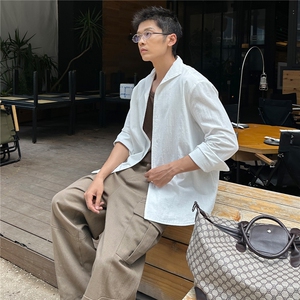 高品质白色V领设计感衬衫男长袖春秋衬衣男士A236-C601-P70图片