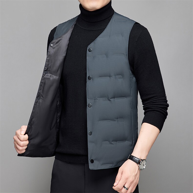 羽绒马甲男秋冬季白鸭绒内外穿保暖背心无领中老年坎肩无袖羽绒服,男装背心/马甲,电商B212（原钱塘6029）