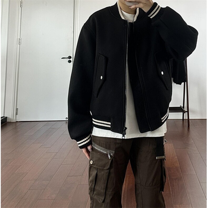 美式斜纹全羊毛骨感微廓形时装短款棒球服外套棉衣男潮JK9214,男装棉衣,星座1116A（原606A-3）