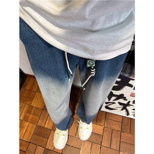 k1097-p55-控78M-5XL现货oversizecleanfit风牛仔裤大码渐变,黑色运动裤搭配黑色连帽卫衣图片