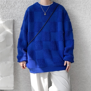 8XL-M特大码美式街头设计感毛巾绣格子毛衣男女情侣MY1204P50控68图片