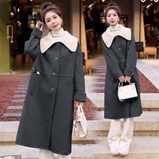 宽松时尚显瘦手工双面呢羊毛大衣过膝版中长款高端外套领子可拆卸，女装双面呢大衣，韩蜜菓