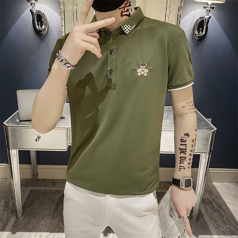 82378-P35短袖男T恤修身翻领半袖polo衫社会青年潮流印花上衣,男装Polo衫,电商D310B