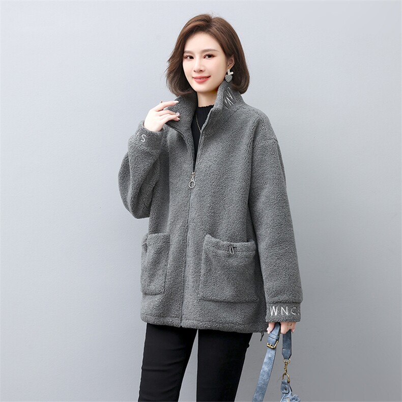 2023冬季新款保暖舒适刺绣休闲羊羔绒外套,女装卫衣/绒衫,独衣靓