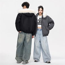 日系无影墙冬季大毛领防风情侣棉衣面包服外套男女同款XY2525-P95，男装棉衣，星座717