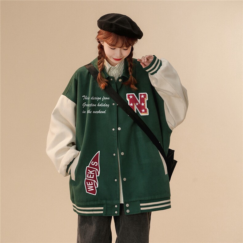中性风23春季新品拼接翻领字母印花棒球服夹克外套G601P85控98,男装夹克,A247A