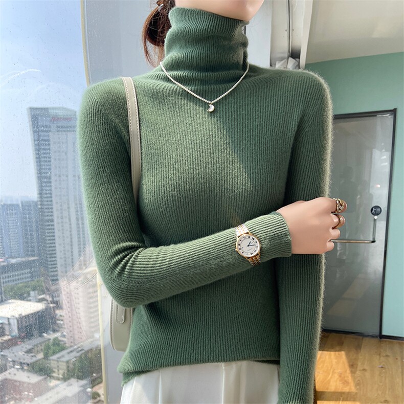 秋冬季新款舒适时尚百搭一线袖子挑空堆领羊毛衫,女装羊毛衫,美轩羊绒